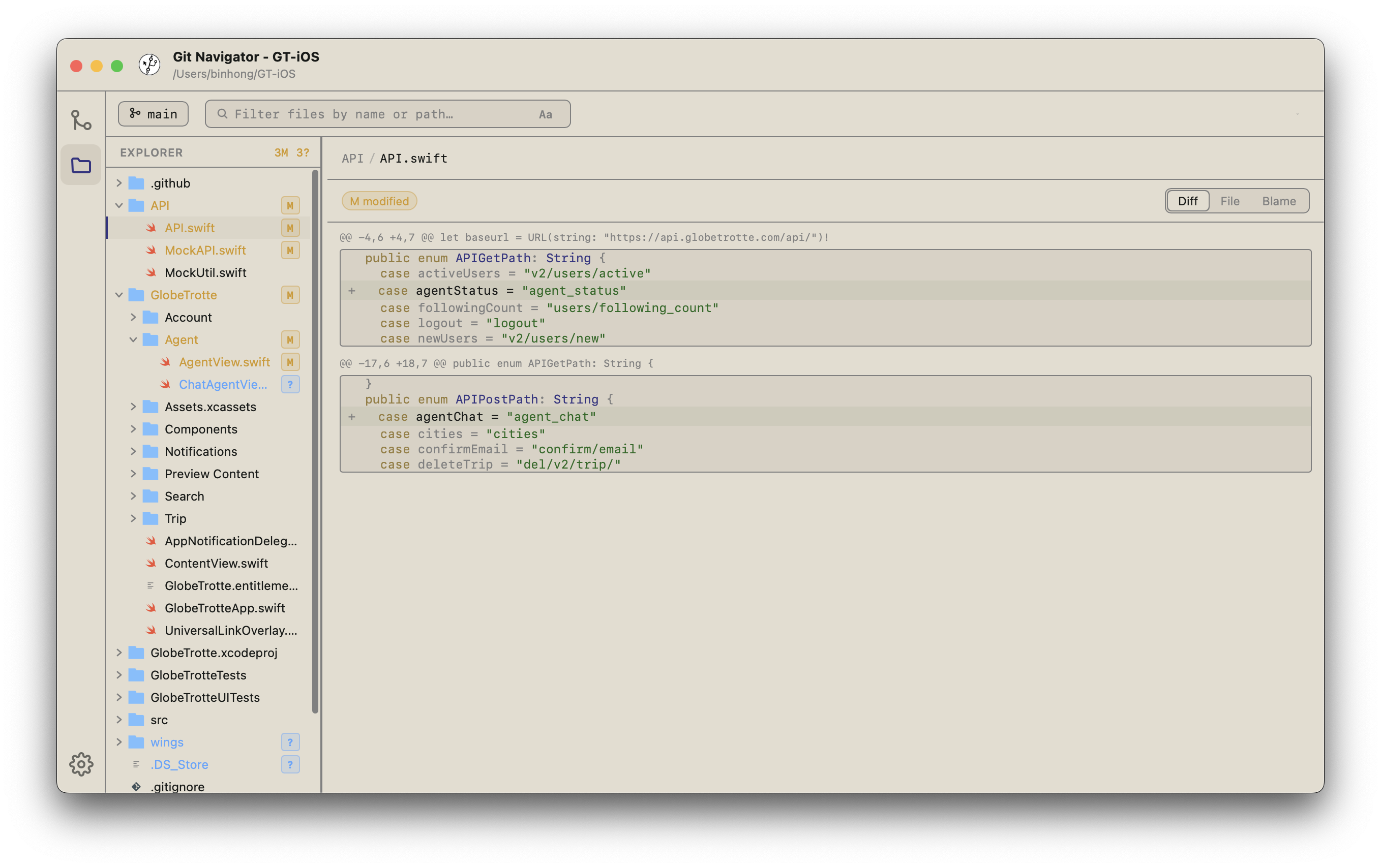 Git Navigator desktop diff view