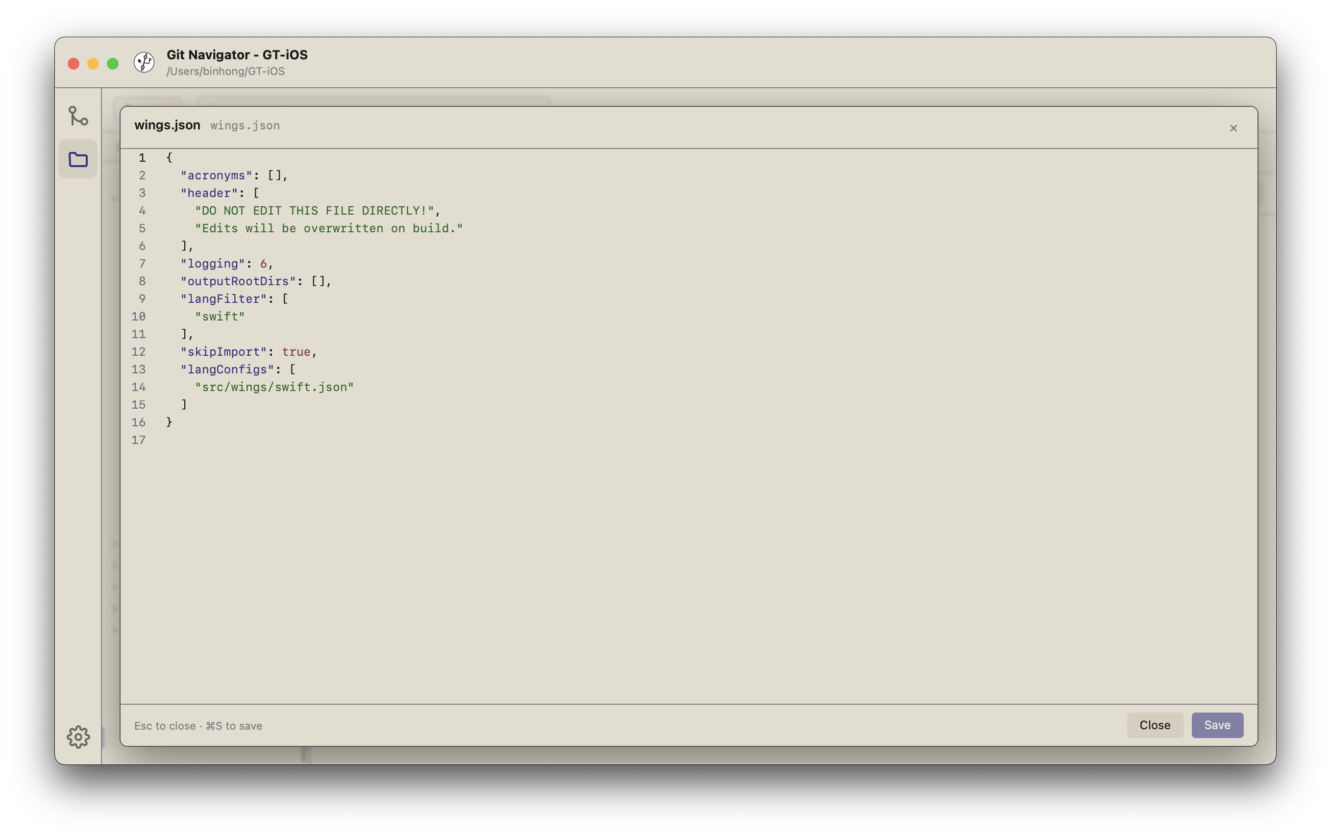 Git Navigator desktop file edit overlay